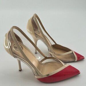Pointed Toe Clear-Side Heels in Beige and Red
